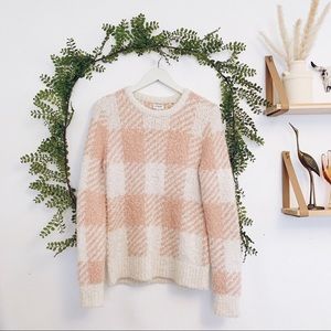 J.Crew Pink Checkered Crew Neck Sweater